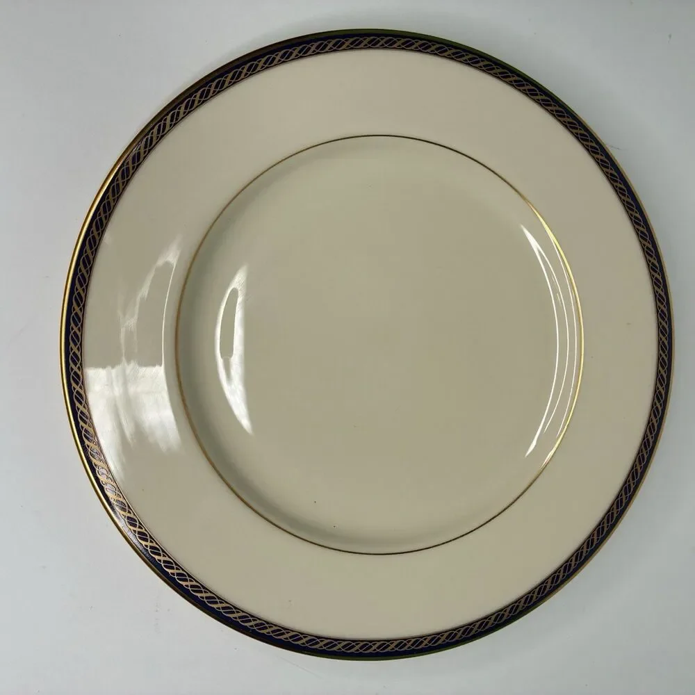 Lenox Hamilton Dinner Plate Ivory Gold Trim Fine China Made In USA Set of 2